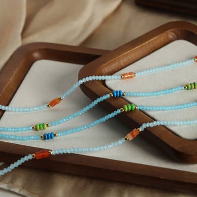 Elegant Natural Stone Pine Stone Handmade Bead Titanium Steel Gold Plated Necklace detail 4