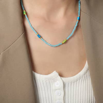 Elegant Natural Stone Pine Stone Handmade Bead Titanium Steel Gold Plated Necklace detail 6