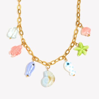 18K Gold Plated Ocean Fish Colored Ceramic Stainless Steel Pendant Necklace detail 2