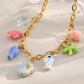 18K Gold Plated Ocean Fish Colored Ceramic Stainless Steel Pendant Necklace 3