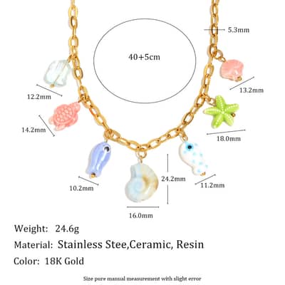 18K Gold Plated Ocean Fish Colored Ceramic Stainless Steel Pendant Necklace detail 5