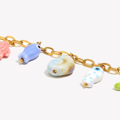 18K Gold Plated Ocean Fish Colored Ceramic Stainless Steel Pendant Necklace detail 6