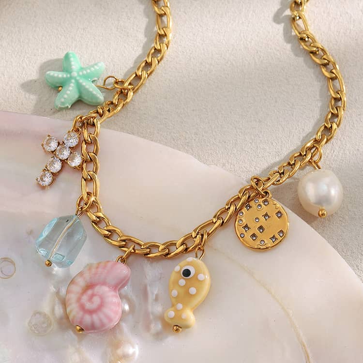 18K Gold Plated Conch Luxury Stainless Steel Handmade Starfish Pendant Necklace - main