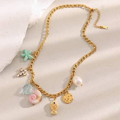 18K Gold Plated Conch Luxury Stainless Steel Handmade Starfish Pendant Necklace detail 2