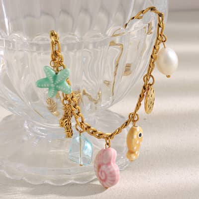 18K Gold Plated Conch Luxury Stainless Steel Handmade Starfish Pendant Necklace detail 5