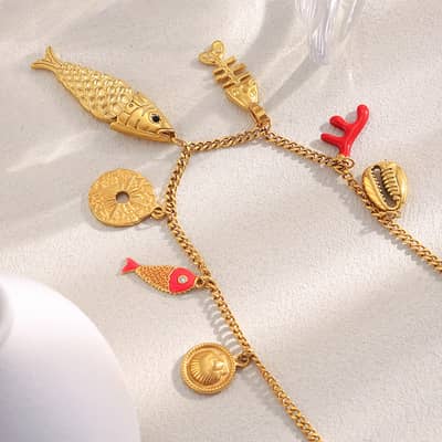 18K Gold Plated Bohemian Light Luxury Stainless Steel Handmade Fish Pendant Necklace detail 4