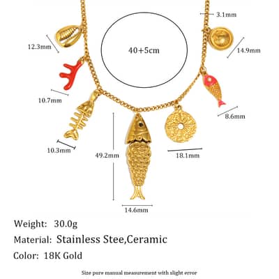 18K Gold Plated Bohemian Light Luxury Stainless Steel Handmade Fish Pendant Necklace detail 6
