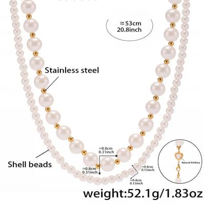 Elegant Pearl Small Steel Beaded Double Layer Heart Shape Pendant Necklace detail 5