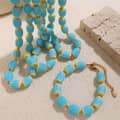 Bohemian Stainless Steel 18K Gold Plated Jewelry Set Handmade Colourful Ceramic Bead Necklace Bracelet 1