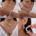 Summer Bohemian Beach Stainless Steel Jewelry Set Colorful Natural Stone Beaded Necklace Bracelet Earrings 5
