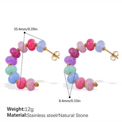 Summer Bohemian Beach Stainless Steel Jewelry Set Colorful Natural Stone Beaded Necklace Bracelet Earrings detail 6