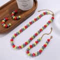 Bohemian Stainless Steel Jewelry Set Ceramic Ocean Colorful Dopamine Beaded Necklace Bracelet Hoop Earring 1