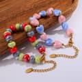 Bohemian Stainless Steel Jewelry Set Ceramic Ocean Colorful Dopamine Beaded Necklace Bracelet Hoop Earring 2