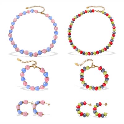 Bohemian Stainless Steel Jewelry Set Ceramic Ocean Colorful Dopamine Beaded Necklace Bracelet Hoop Earring detail 4