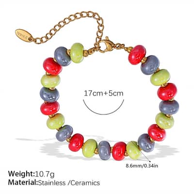 Bohemian Stainless Steel Jewelry Set Ceramic Ocean Colorful Dopamine Beaded Necklace Bracelet Hoop Earring detail 5