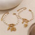 Elegant Stainless Steel Heart Shaped Cross Pendant Freshwater Pearl Necklace Bracelet Set 2