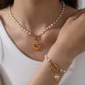 Elegant Stainless Steel Heart Shaped Cross Pendant Freshwater Pearl Necklace Bracelet Set 3