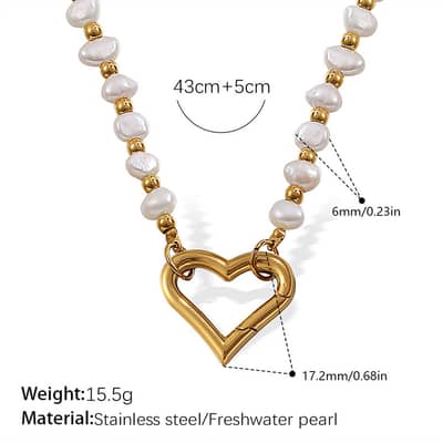 Elegant Stainless Steel Heart Shaped Cross Pendant Freshwater Pearl Necklace Bracelet Set detail 4