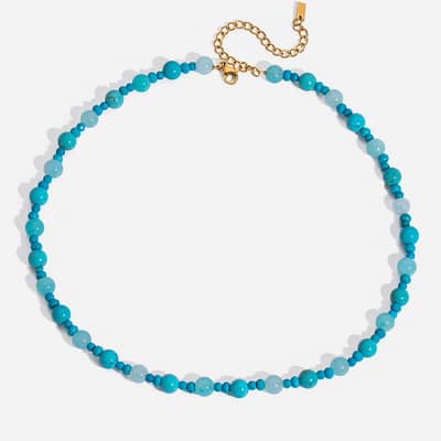 INS Style Turquoise Natural Stone Necklace Stainless Steel Beads Handmade Jewelry detail 1