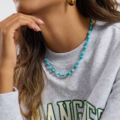 INS Style Turquoise Natural Stone Necklace Stainless Steel Beads Handmade Jewelry detail 3