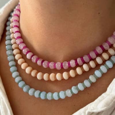 Bohemian Natural Stone Beaded Necklace 18K Waterproof Stainless Steel Necklace detail 1
