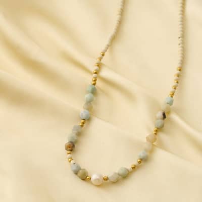 Natural Stone Handmade Beaded Necklace With Freshwater Pearl Stainless Steel detail 2
