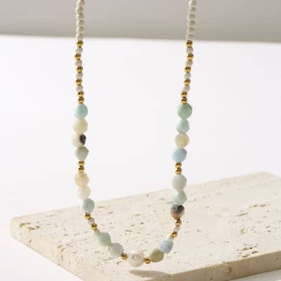 Natural Stone Handmade Beaded Necklace With Freshwater Pearl Stainless Steel detail 3