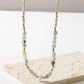 Natural Stone Handmade Beaded Necklace With Freshwater Pearl Stainless Steel 3