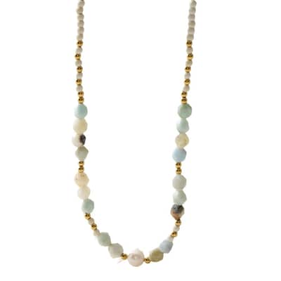 Natural Stone Handmade Beaded Necklace With Freshwater Pearl Stainless Steel detail 5