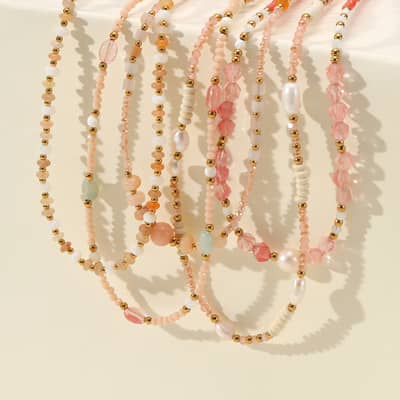 INS Style Natural Stone Pink Necklace With Freshwater Pearl Stainless Steel Beads detail 1