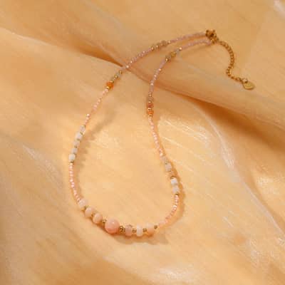 INS Style Natural Stone Pink Necklace With Freshwater Pearl Stainless Steel Beads detail 3