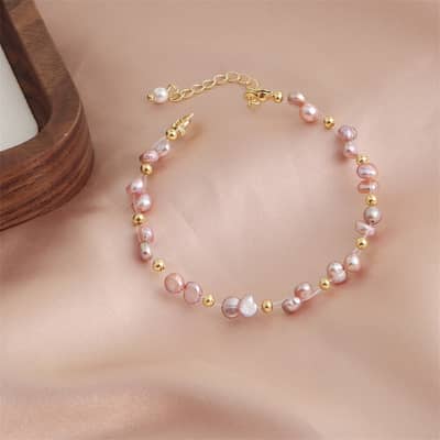 18K Gold Plated Elegant Adjustable Natural Freshwater Pearl Beaded Bracelet detail 1