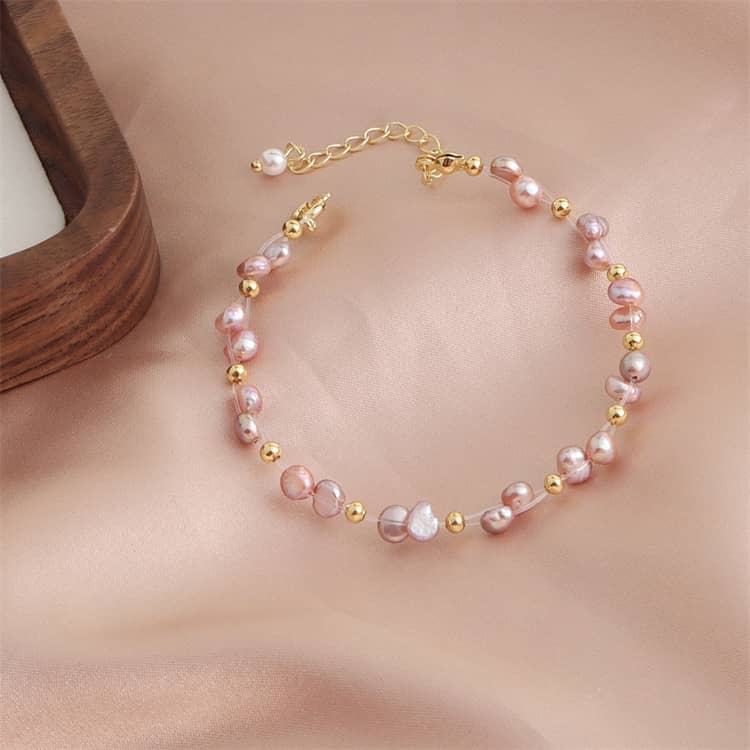 18K Gold Plated Elegant Adjustable Natural Freshwater Pearl Beaded Bracelet - main