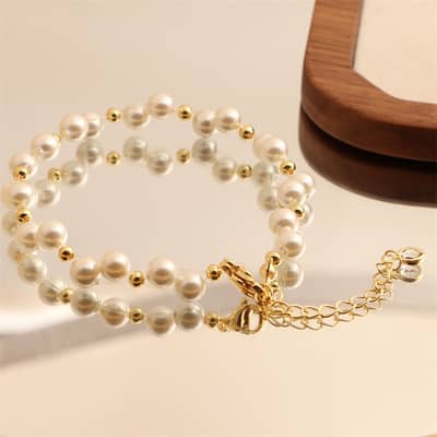 18K Gold Plated Elegant Adjustable Natural Freshwater Pearl Beaded Bracelet detail 6