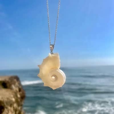 Natural Conch With Pearl Shell Pendant Necklace On Stainless Steel Chain detail 2