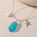 Sea Glass Wire Wrapped Beach Necklace With Starfish Pendant And Freshwater Pearls 3
