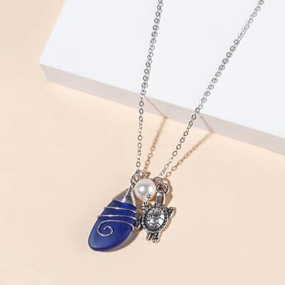 Sea Glass Wire Wrapped Beach Necklace With Starfish Pendant And Freshwater Pearls detail 4