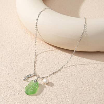 Sea Glass Wire Wrapped Beach Necklace With Starfish Pendant And Freshwater Pearls detail 5