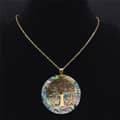 Abalone Shell Tree Of Life Pendant Necklace In Stainless Steel With Gold Accents 2
