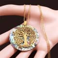 Abalone Shell Tree Of Life Pendant Necklace In Stainless Steel With Gold Accents 3