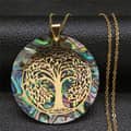 Abalone Shell Tree Of Life Pendant Necklace In Stainless Steel With Gold Accents 5