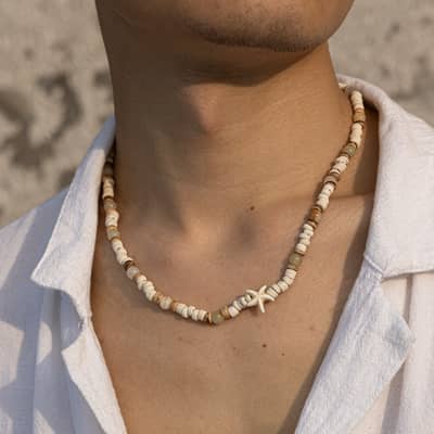 Summer Coconut-husk Wood Beads Starfish Choker Necklace Bohemian Natural Stone Clavicle Chain Street Jewelry detail 2