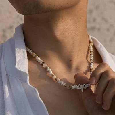Summer Coconut-husk Wood Beads Starfish Choker Necklace Bohemian Natural Stone Clavicle Chain Street Jewelry detail 3