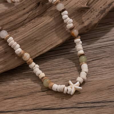 Summer Coconut-husk Wood Beads Starfish Choker Necklace Bohemian Natural Stone Clavicle Chain Street Jewelry detail 6