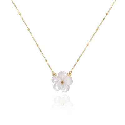 Vintage Gold Color Stainless Steel Shell Flower Pendant Necklace Heart Clavicle Chain Romantic Gift detail 1