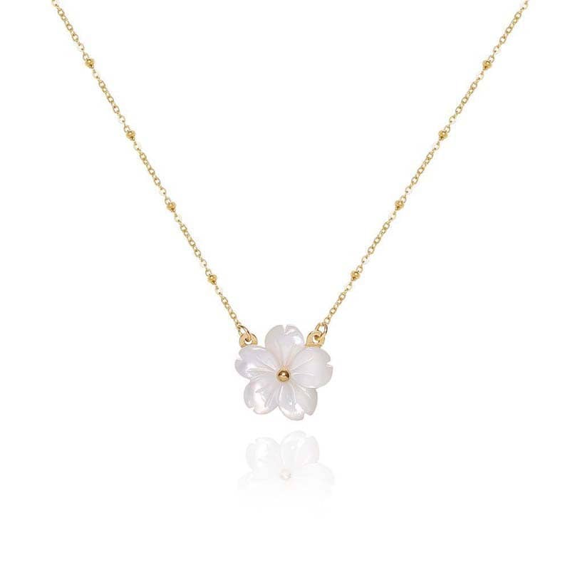 Vintage Gold Color Stainless Steel Shell Flower Pendant Necklace Heart Clavicle Chain Romantic Gift - main