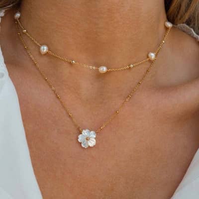 Vintage Gold Color Stainless Steel Shell Flower Pendant Necklace Heart Clavicle Chain Romantic Gift detail 2