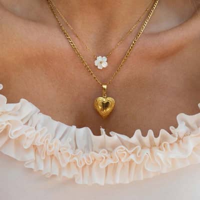 Vintage Gold Color Stainless Steel Shell Flower Pendant Necklace Heart Clavicle Chain Romantic Gift detail 3