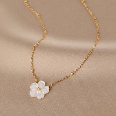 Vintage Gold Color Stainless Steel Shell Flower Pendant Necklace Heart Clavicle Chain Romantic Gift detail 5