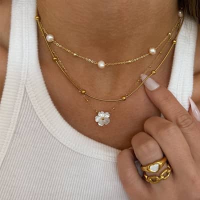 Vintage Gold Color Stainless Steel Shell Flower Pendant Necklace Heart Clavicle Chain Romantic Gift detail 6